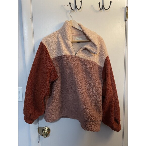 Universal Thread Pink Colorblock Quarter-Zip Sherpa Fleece Pullover Sweater XL - Picture 1 of 4